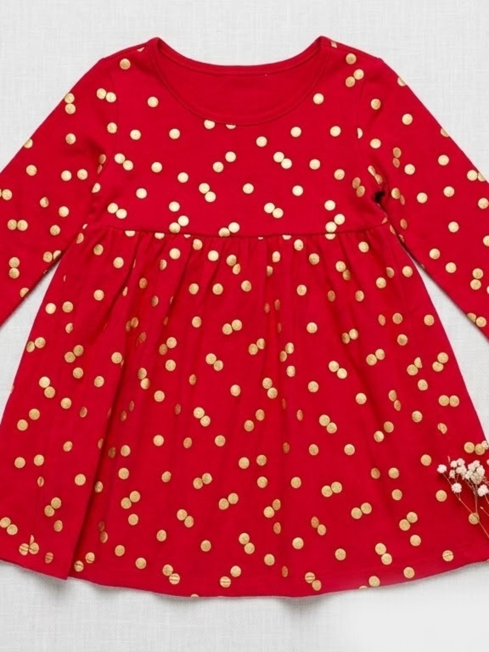 Red Dress with Gold Polka Dots